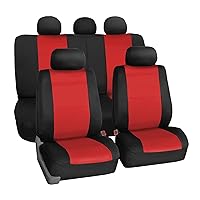 FH Group Car Seat Covers Full Set Neoprene - Universal Fit,Automotive Seat Covers,Low Back Front Seat Covers,Airbag Compatible,Split Bench Rear Seat, Washable Car Seat Cover for SUV, Sedan Red