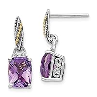 925 Sterling Silver With 14k Diamond and Amethyst Dangle Post Earrings Measures 21x7mm Wide Jewelry for Women
