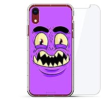 Fantasy: Purple Monster with Sharp Teeth Air Series 360 Bundle: Clear Silicone Case with 3D Printed Design and Air-Pocket Cushion Bumper + Tempered Glass for iPhone XR