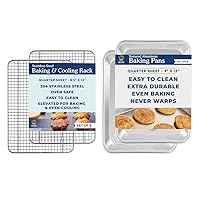 Ultra Cuisine Stainless Steel Quarter Sheet Cooling Rack Set & Quarter Sheet Aluminum Baking Pan Set - Professional Quality, Fits Quarter Sheet Pans - Cookie Sheet for Baking - 8.5