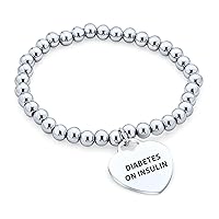 Personalize Customizable Medical ID Stretch Bracelet Heart Shape Charm Tag For Women Teen Stainless