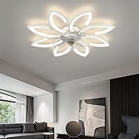 Ceilifans with Lights and Remote Dc Reversible Fan Silent Led Ceilifan Lights with Timer 6 Speed Fan Ceililight for Liviroom Bedroom Diniroom/White/E-90Cm