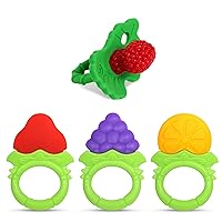 RaZbaby RaZberry Teether + Fruitique Bundle - Fruit-Shaped Multi-Textured Baby Teether Toys Soothe Sore Gums, Non-Toxic BPA-Free Food-Grade Silicone, Hands-Free & Easy to Hold, 3M+