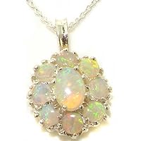 Ladies Solid 925 Sterling Silver Ring, Natural Fiery Opal Cluster Pendant Necklace