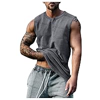 Mens Tank Tops,Casual Summer Training Plus Size Sleeveless Shirt Muscle Button Beach Bodybuilding Trendy Vest