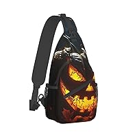 Sling Bag for Women Men Crossbody Bag Small Sling Backpack Pumpkin Lantern Chest Bag Hiking Daypack