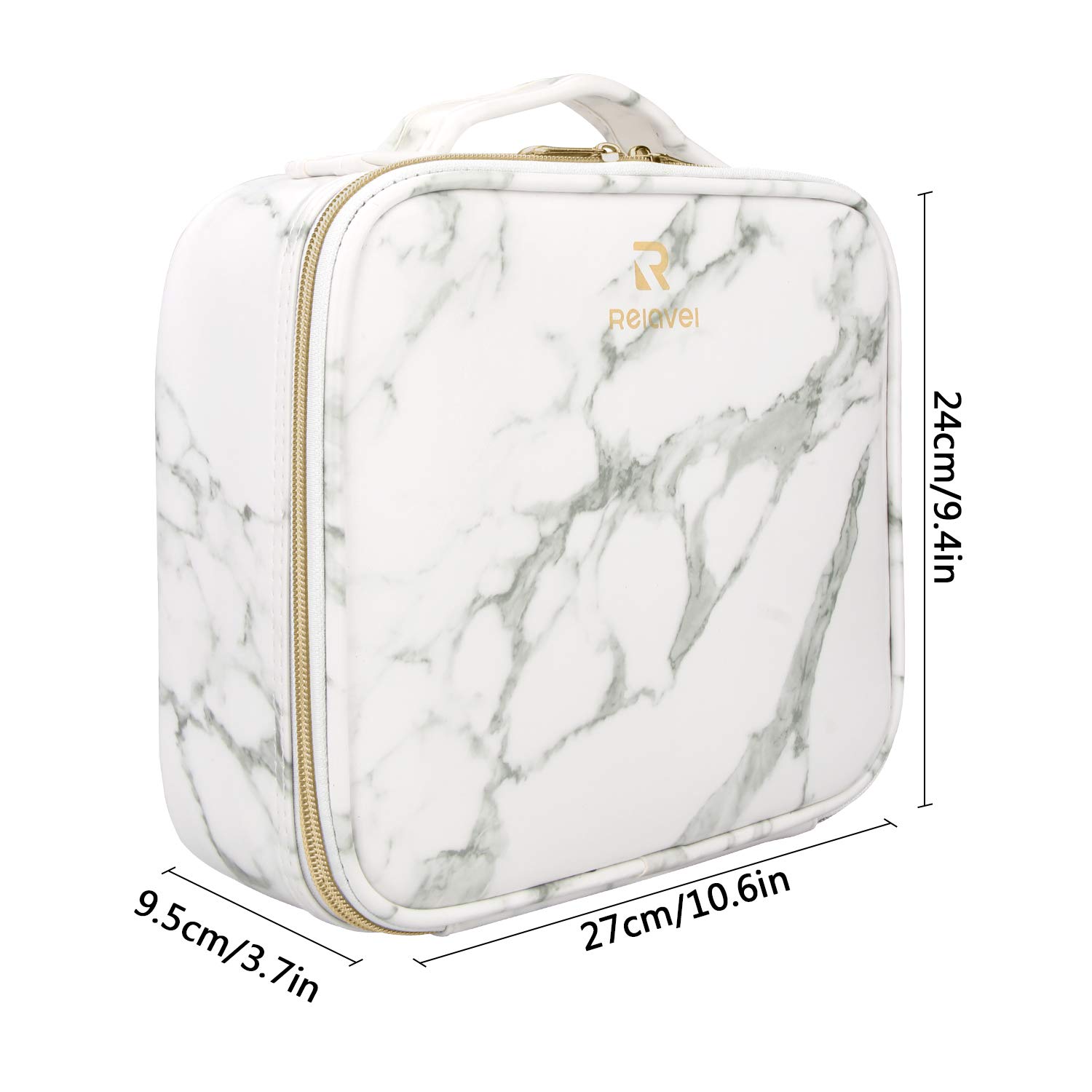 Relavel Marble Makeup Bag Large Makeup Organizer Bag Travel Train Case Portable Cosmetic Artist Storage Bag with Adjustable Dividers for Cosmetics Makeup Brushes (Marble Pattern)