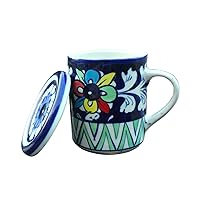 Mug with lid_Set of 3 Traditional Handmade and handpainted Multani Blue Pottery(Kashigari) Mug with lid.