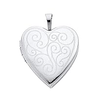 14K White Gold Engraved Heart Locket Pendant