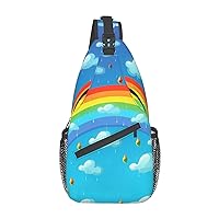 Rainbow Clouds Raindrop Print Cross Chest Bag Sling Backpack Crossbody Shoulder Bag Travel Hiking Daypack Unisex