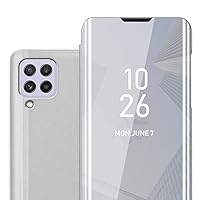 Case Compatible with Samsung Galaxy A22 4G / M22 / M32 4G in Agate Silver - Clear View Mirror Protective Cover - Ultra Slim Case Cover Etui Pouch with Stand Function 360 Degree Protection