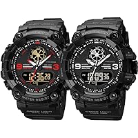 Mens Red Military Watches for Men, Men's Wrist Watch, Analog Digital Watch, Gifts for Teenage+Mens Black Watches for Men, Men's Wrist Watches, Analog Digital Watch, Large Dual Time 12/24H