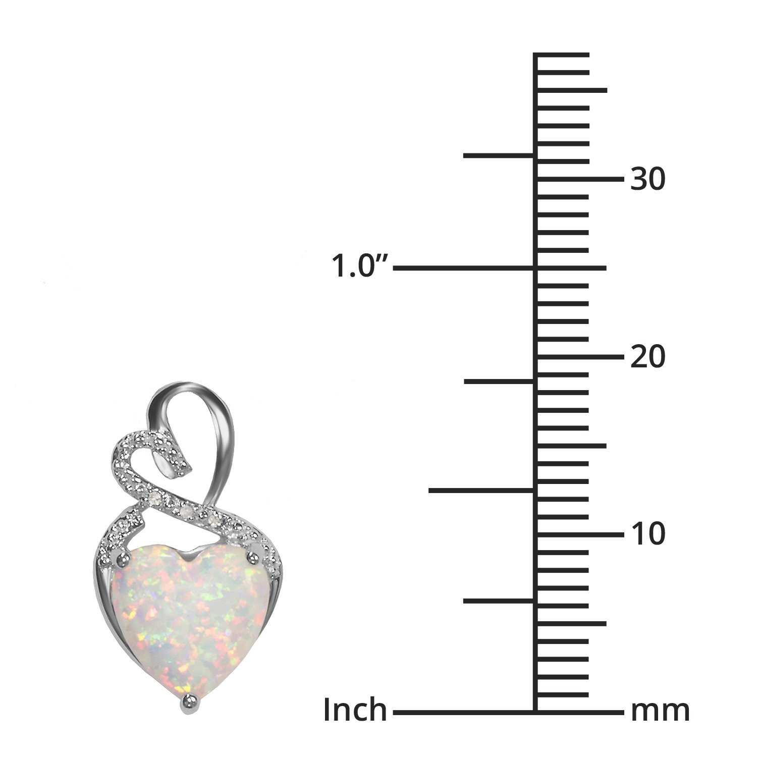 The Diamond Deal Lab-Created Opal Gemstone October Birthstone Heart and Diamond Accent Pendant Necklace Charm in 925 Sterling Silver