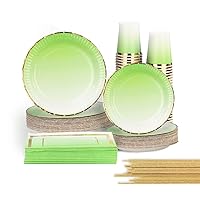 Ombre Lime Neon Green Party Supplies 50-counts Festive Paper Plates and Napkins Set for Birthday Wedding Engagement Mother's Day Baby Shower
