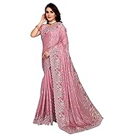 Light Colors Sequin & resham border Crepe silk sari Indian woman fancy saree blouse 7820