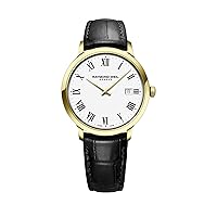 Raymond Weil Toccata Men's Watch, Quartz, White Dial, Roman Numerals, Stainless Steel with Yellow Gold PVD, Black Leather Strap, 39 mm (Model: 5485-PC-00300)