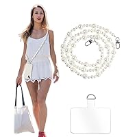 Phone Chain Crossbody Pearl Strap, Pearl Beaded Chain Shoulder Crossbody Lanyard with Phone Tether Patches Compatible with Most Phones Bag Purse