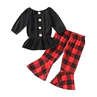 Toddler Baby Kids Girls Suit Christmas Long Sleeve TopPlaid Prints Pants 2PCs Set Outfits Girl Clothes 4t