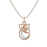 Certified 14K Gold Ganapati Pendant in Round Natural Diamond (0.01 ct) with White/Yellow/Rose Gold Chain Religion Necklace for Women