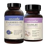 NatureWise Organic Flaxseed Oil Max 720mg ALA | Highest Potency Flax Oil Omega 3 Garlic Odorless Softgels 1500mg Support Teeth & Immune System Health