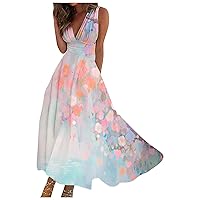 XJYIOEWT Midi Dresses for Women,Ladies Fashion Sexy Casual V Neck Floral Print High Waisted Dress Short Sundresses for
