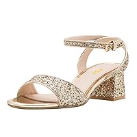 FSJ Women Ankle Strap Block Heel Open Toe Dress Sandals Low Heel Sparkly Glitter Summer Strappy Party Prom Evening Pump Shoes Size 4-16 US