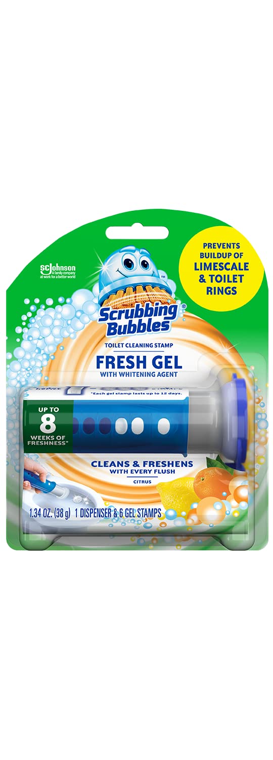 Scrubbing Bubbles Fresh Gel Toilet Bowl Cleaning Stamps, Gel Cleaner, Works on Limescale and Toilet Rings, Citrus Scent, 6 Stamps