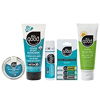 All Good Mineral Sun Care Set - Aloe Gel, SPF 15 Lip Balm, Sport Sunscreen Lotion, Zinc Butter, & Face/Nose/Ear Sunstick