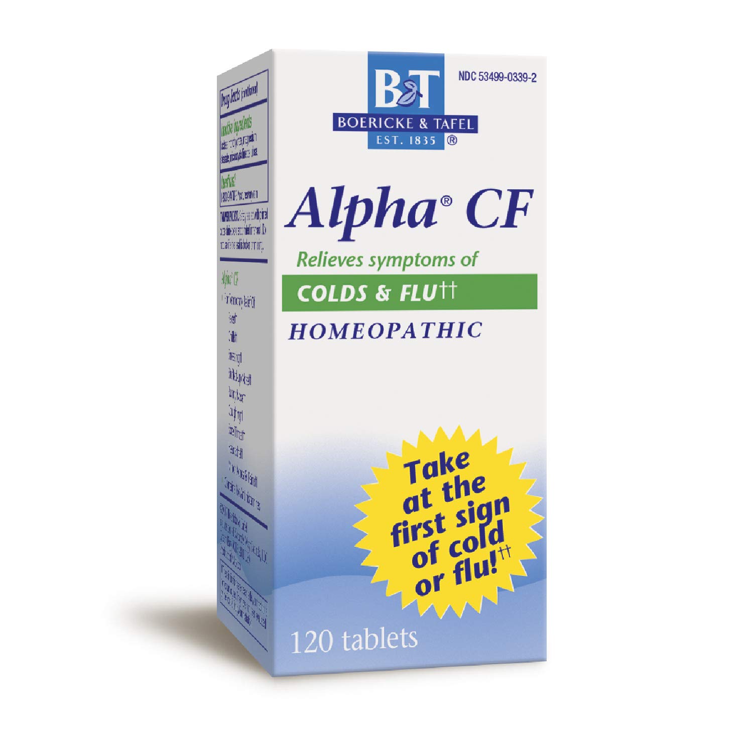 Boericke & Tafel Alpha CF Homeopathic Colds & Flu Symptom Relief, Nature's Way Brands, 120 Tablets