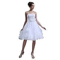 White Applique Knee Length Wedding Dress With Floral Embellishment