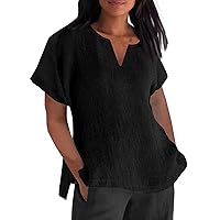 Oversized Tshirts Shirts for Women, Women's Short Sleeve V Neck Solid Colour Loose Casual Shirt Cotton, S XXXL