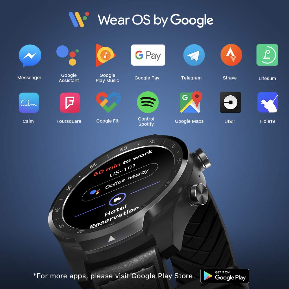 TicWatch Pro 2020 Fitness Smartwatch with 1GB RAM, built in GPS Layered Display Long Battery Life, NFC, 24H Heart Rate, Sleep Tracking, Music, IP68 Waterproof, Wear OS by Google with Android/iOS Black