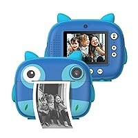 Andoer 2.5K Cute Kids Instant Camera 12MP Kids Digital Camera Childeren Instant Print Camera with 2.4-inch IPS Screen 10X Digital Zoom 3 Printing Paper Rolls 32GB TF Card Color Pens Stickers