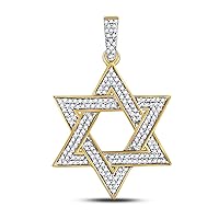 The Diamond Deal 10kt Yellow Gold Mens Round Diamond Magen Star of David Jewish Charm Pendant 1/2 Cttw