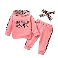 Toddler Baby Hooded Sweatshirt Outfit Long Sleeve Leopard Stitching Tracksuit Sportswear with Headband for Spring Fall Winter