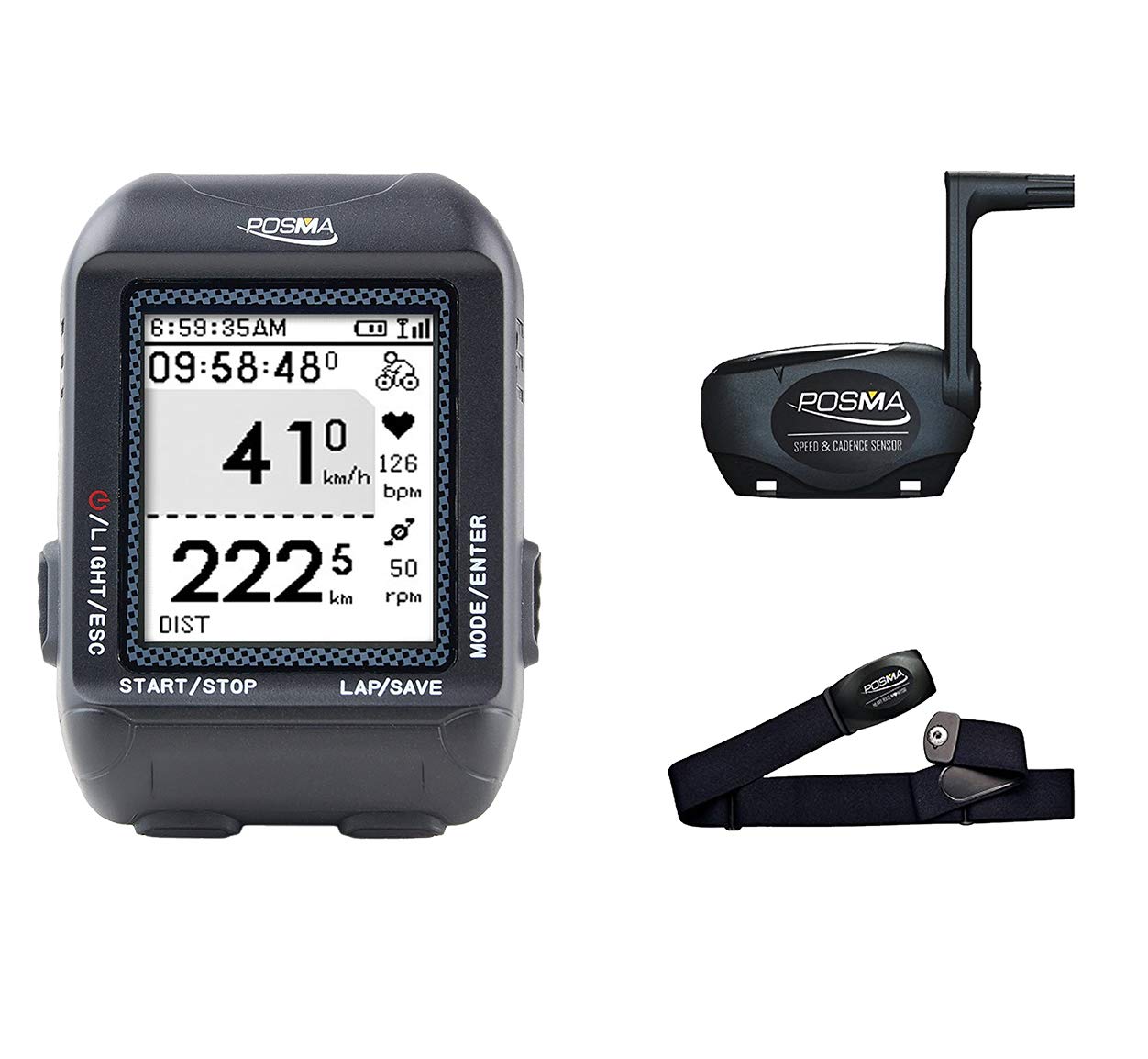 POSMA D3 GPS Cycling Bike Computer Speedometer Odometer with Navigation, ANT+ Support Strava and MapMyRide (BHR20 Heart Rate Monitor and BCB20 Spee...