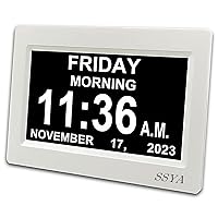 Digital Calendar Alarm Clock - Dementia Clocks for Vision Impaired, Elderly, Memory Loss Clock with Non-Abbreviated Clock with Date and Day (7 inch)