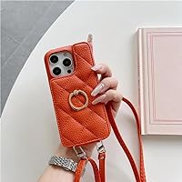 Crossbody PU Leather Wallet Card Phone Case for iPhone 13 12 Mini 15 14 11 Pro Max XS XR 8 7 Plus Ring Cover,Orange,for iPhone 13 Mini