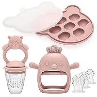 Baby Silicone Fruit Food Feeder Pacifier & Breastmilk Popsicle Freezer Molds,BPA Free Baby Food Storage Containers Frozen Ice Tray for Baby Feeding Safely, Infant Fruit Teething Toy (Pink)