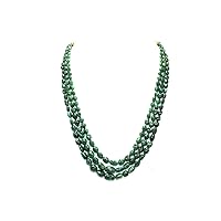 PH Natural Green Emerald Oval Beads NECKLACE 3 line Strand Strings 330 Carat