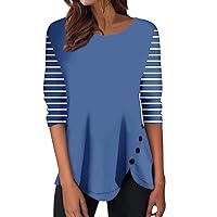 Long Sleeve Shirts for Women Dressy Crew Neck Tunic Tops Side Irregular Hem Casual Pullovers Button Tees Printed Blouses