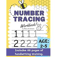 Number Tracing Workbook for 2, 3, 4 and 5 year-olds. Worksheets for preschoolers and kindergarten kids. Homeschooling workbook. Tracing numbers and letters. Bee themed