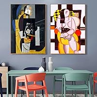 INVIN ART Framed Canvas Art Combo Painting 2 Pieces by Pablo Picasso Wall Art Series#5 Living Room Home Office Decorations(Wood Color Slim Frame,24