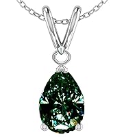0.77 ct VVS1 Silver Plated Pear Solitaire Real Moissanite Gray Green Pendant