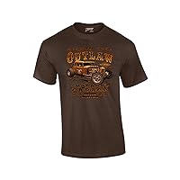 Hot Rod Classic Cars T-Shirt The Outlaw Garage Genuine Stolen Parts Vintage Vehicles Tee Mechanic Car Enthusiast Racing -brown-6xl