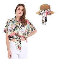 Women's Hawaiian Tie Front Crop Top Aloha Shirt in Sunset