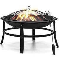 SINGLYFIRE 26 Inch Fire Pit for Outside Outdoor Wood Burning Firepit Bowl Heavy Duty Bonfire Pit Steel Firepit for Patio Backyard Camping Deck Picnic Porch with Spark Screen,Log Grate,Poker