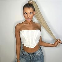 30inch Long Straight Drawstring Ponytail Synthetic High Puff Ponytail Hair Pieces With Comb Clip in Straight Ombre Blond Ponytail Clip in Hair Extensions Smooth &Soft(MT27/613)…