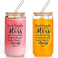 Friendship Gifts for Best Friend Birthday, Set of 2 Drinking Glasses Iced Coffee Cups with Lids and Straws, 16oz Can Shaped Glasses Jars Friendsgiving Gifts Idea for Besties Soul Sisters Coworkers BFF