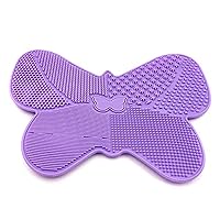 shuwen Makeup Brush Cleaner Mat Silicone Cosmetics Brush Cleaner Butterfly Shape Makeup Brush Cleaning Pad with Suction Cups Makeup Brush Cleaning Mat-Purple